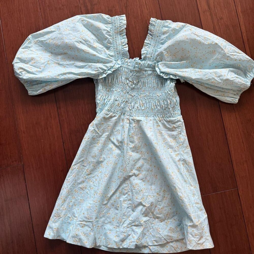 Ganni Women's Blue and Yellow Dress - Picture 2 of 3